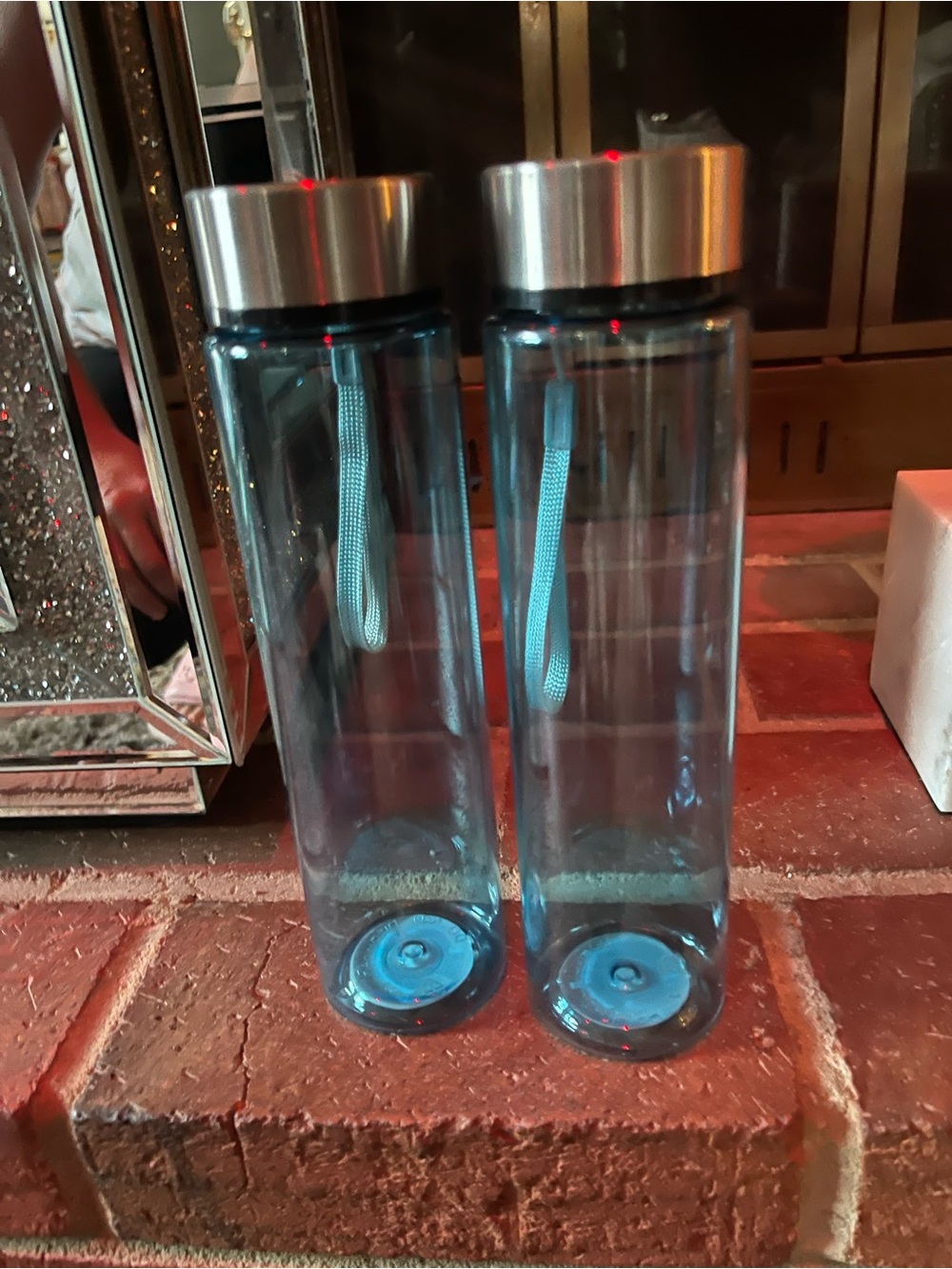 Blue Glass-Look Reusable Water Bottle with Stainless Lid 2 pack